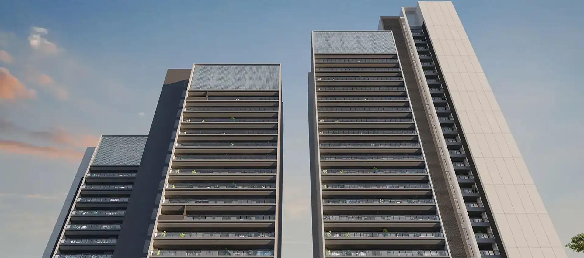 Panoramic view of Godrej Alira Sector 39 Gurgaon residential complex at sunrise, highlighting prime location and architectural design.